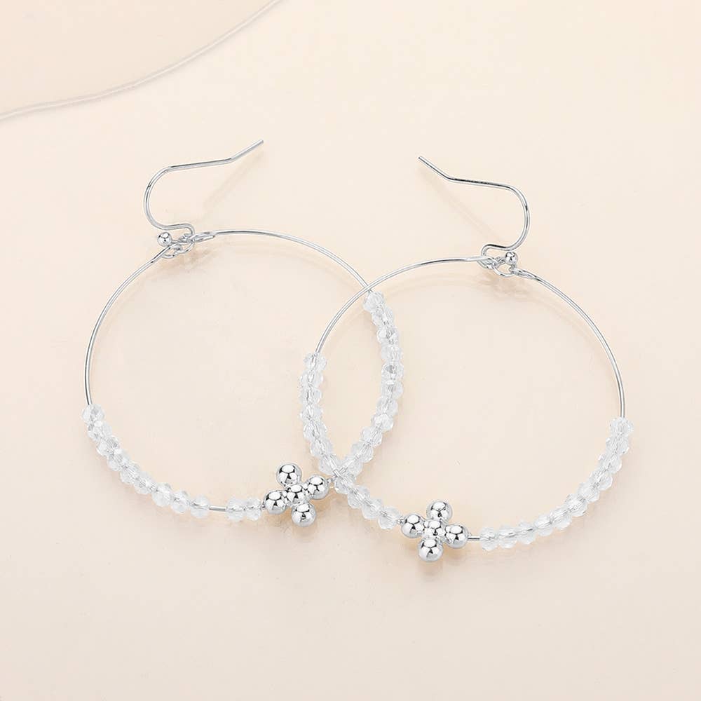 Flower Beaded Open Ring Dangle Earrings