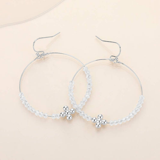 Flower Beaded Open Ring Dangle Earrings