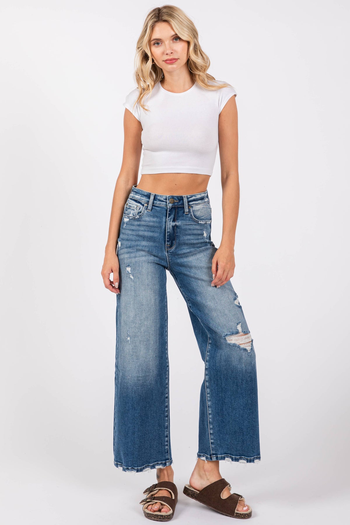 Petra High Rise Cropped Wide Leg Denim
