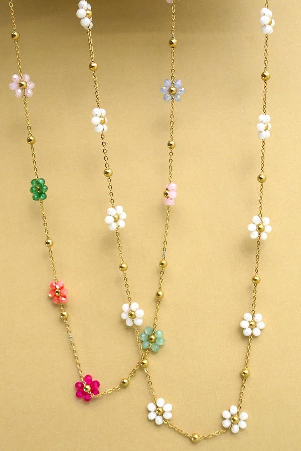 Flower Beaded Charm Necklace