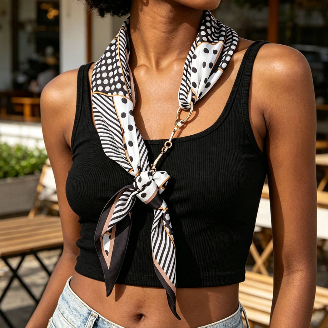 Black Retro Fabric Toggle Scarf Wrap Necklace