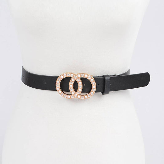 Double Pearl Hoop Loop Belt: Black
