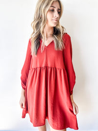 Ruched Sleeve Babydoll Dress Two Colors