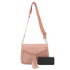 Distressed Vegan Leather Flapover Crossbody Bag with Tassel