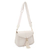 Distressed Vegan Leather Flapover Crossbody Bag with Tassel