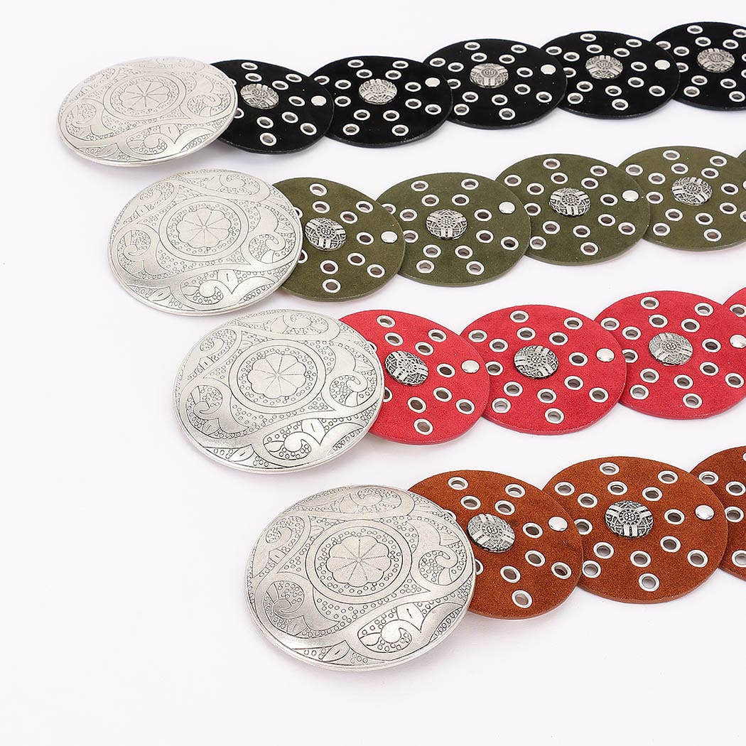 Faux Leather Disc Belt Brown or Red