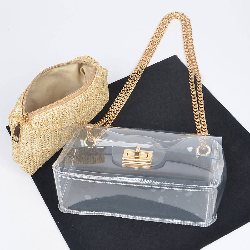 Transparent Crossbody Bag With Beige Pouch