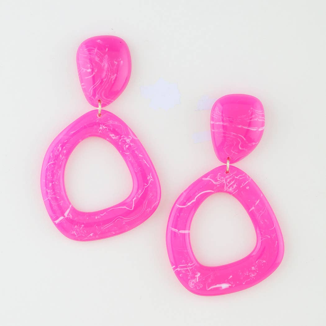 Retro Marble Loop Drop Earrings Blue or Pink