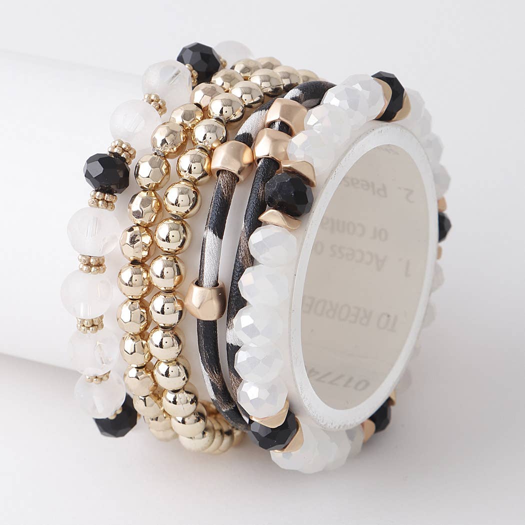 Multi Bead N Crystal Bracelets: Gold White or Gold Pink