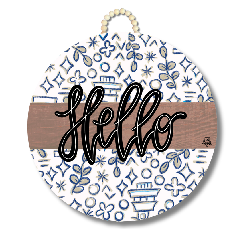 DK Mocha Chinoiserie Large Door Hanger: Welcome