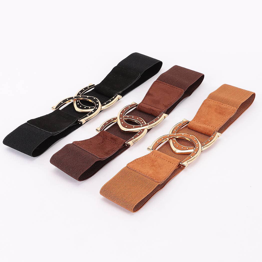 Interlocking Buckle Wide Belt: Brown