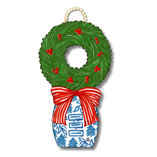 Blue and White Wreath Topiary Hanger