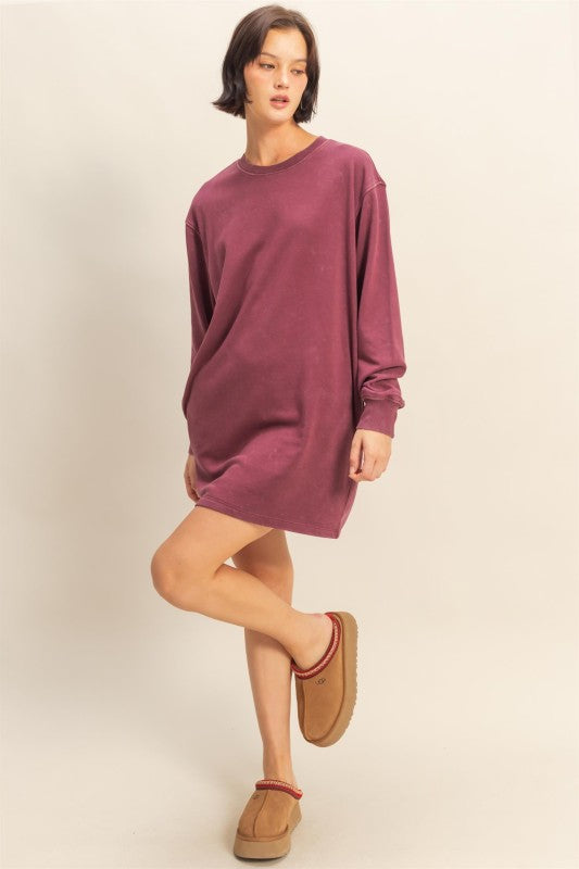 Mineral Wash Sweatshirt Dress Three Colors!