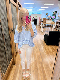 Nicole Striped Button-Down Babydoll Top