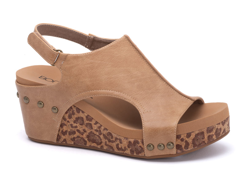 Carley- Taupe Smooth Leopard Wedge