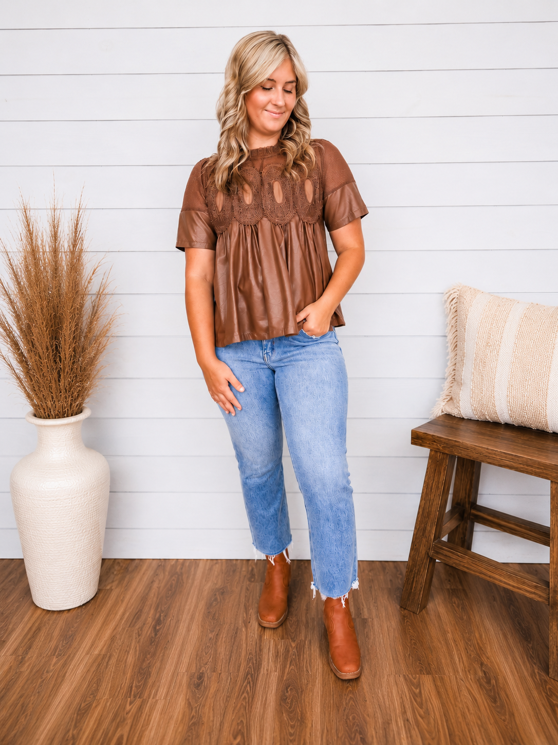 Mocha Charm Babydoll Top
