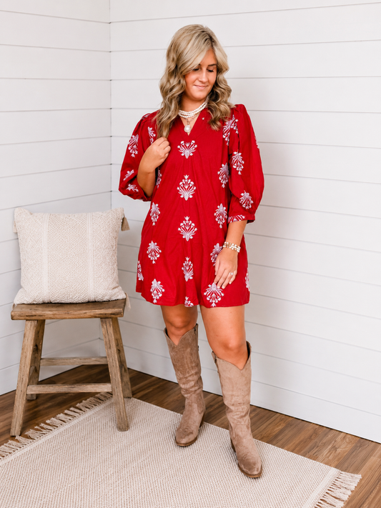 Rosewood Embroidered Dress