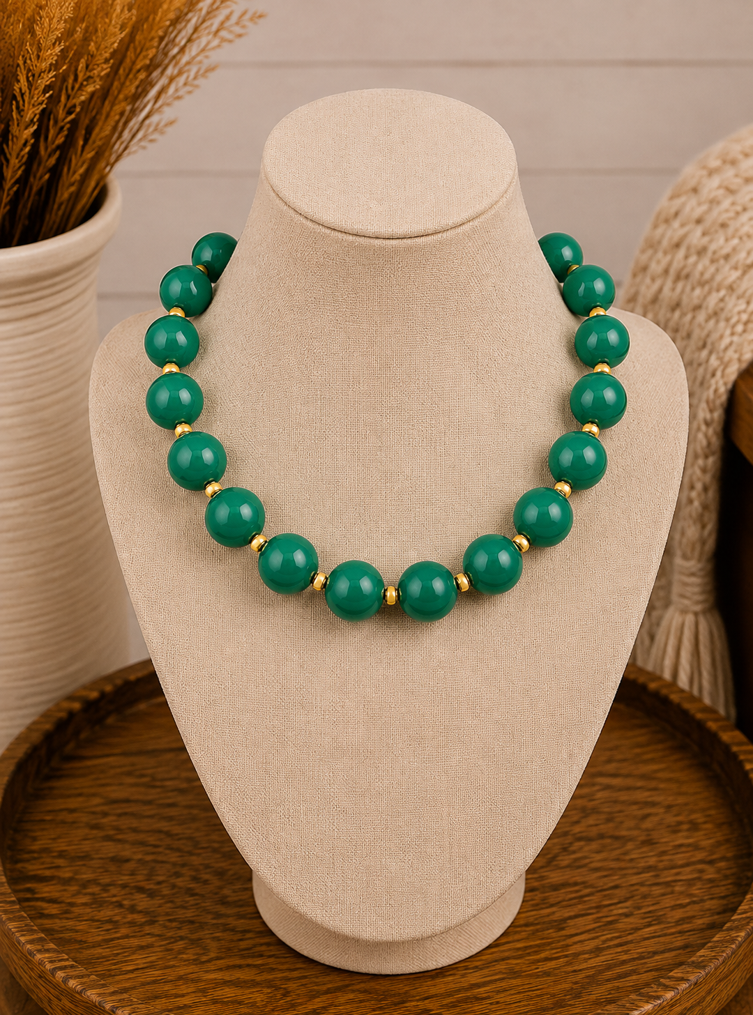 Green Abstract Beaded Statement Necklace