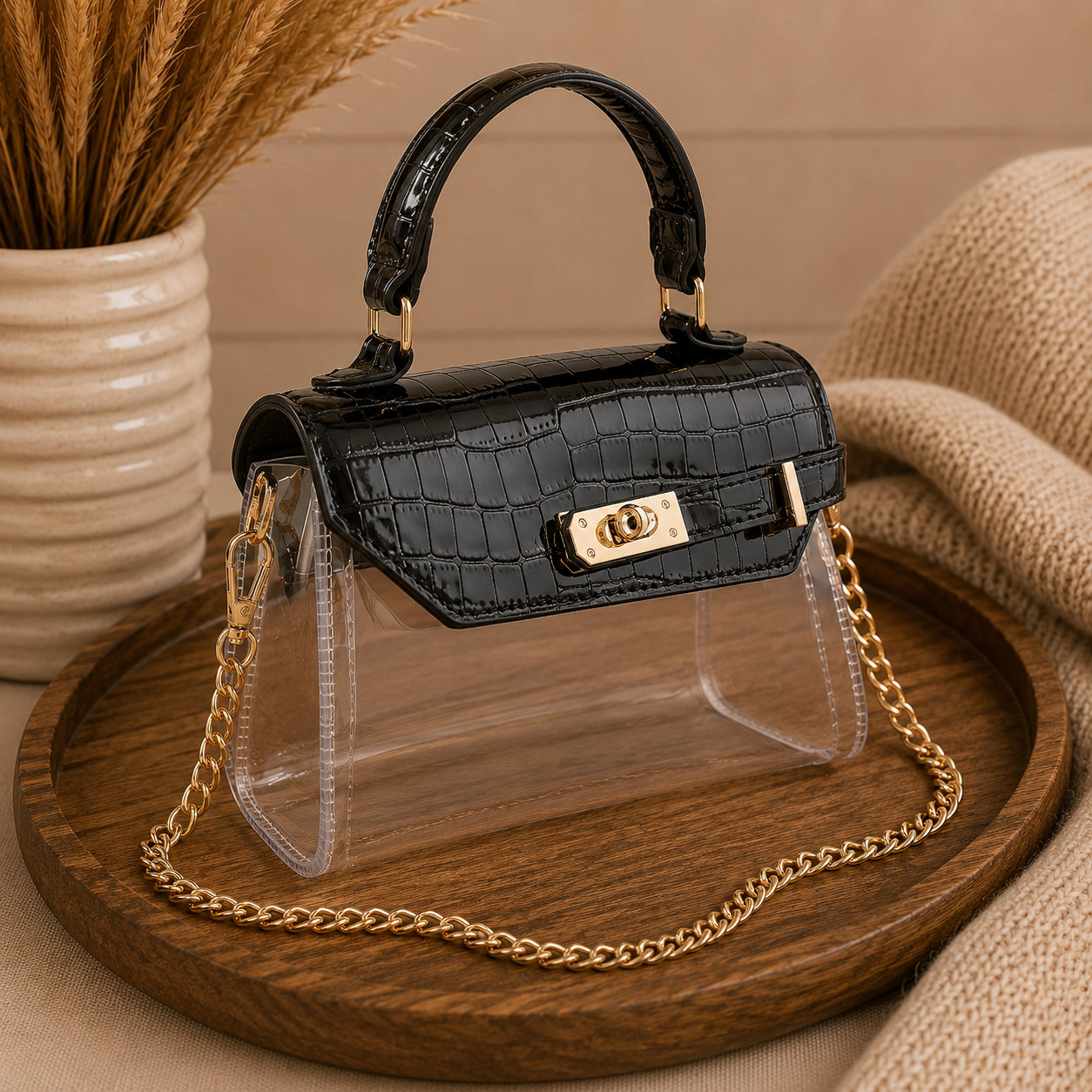 Transparent Black Top Stadium Bag