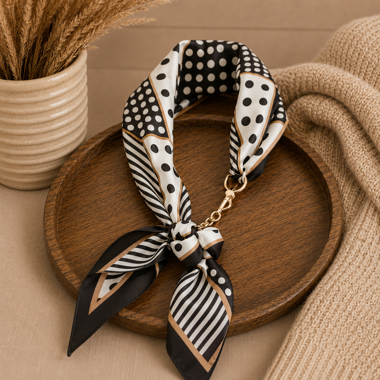 Black Retro Fabric Toggle Scarf Wrap Necklace
