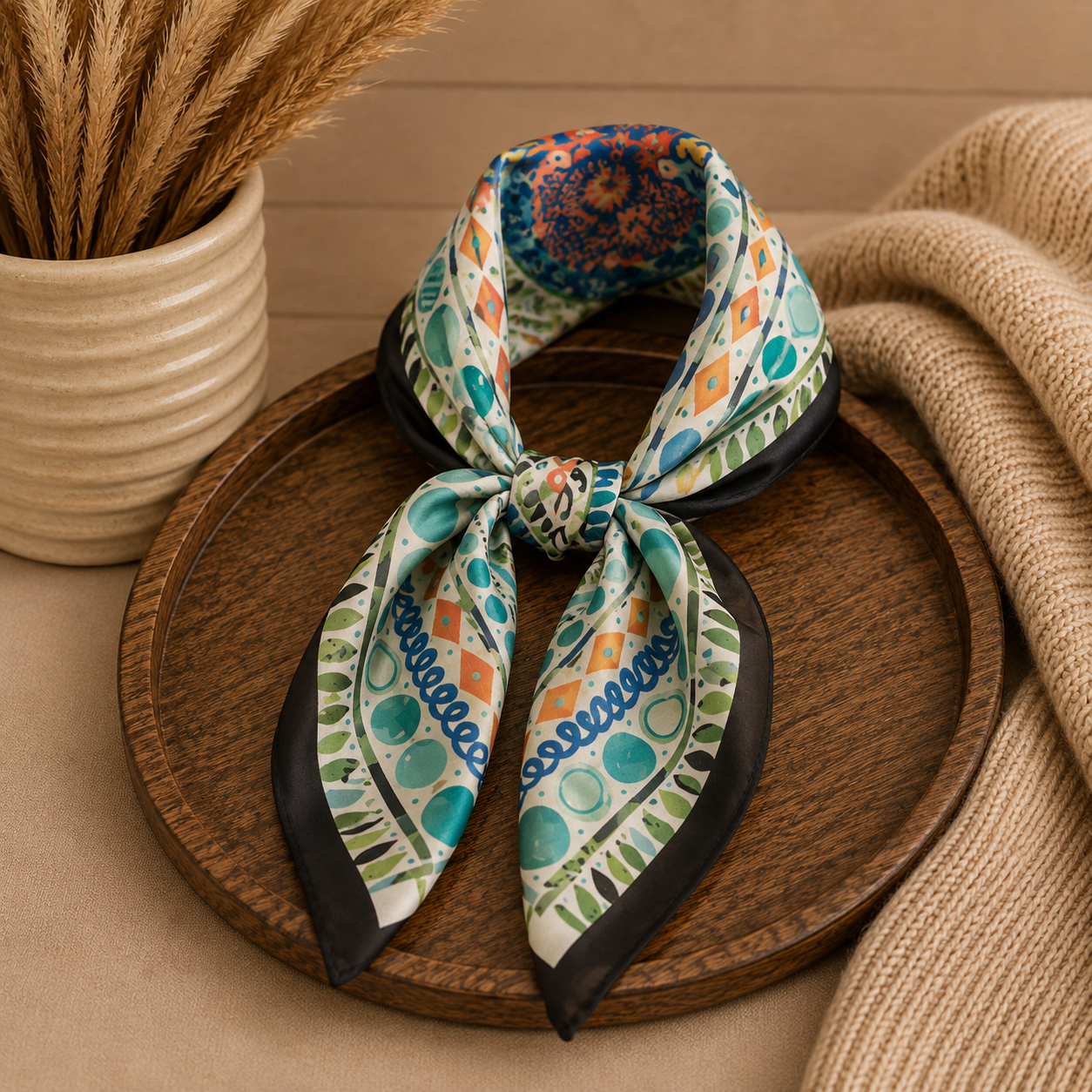 Print Bandana: Black/Turquoise