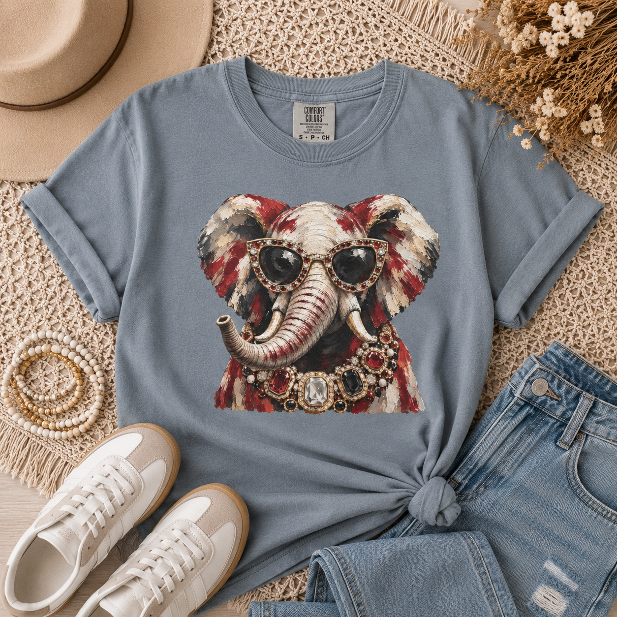 Glam Crimson Elephant Tee | Comfort Colors
