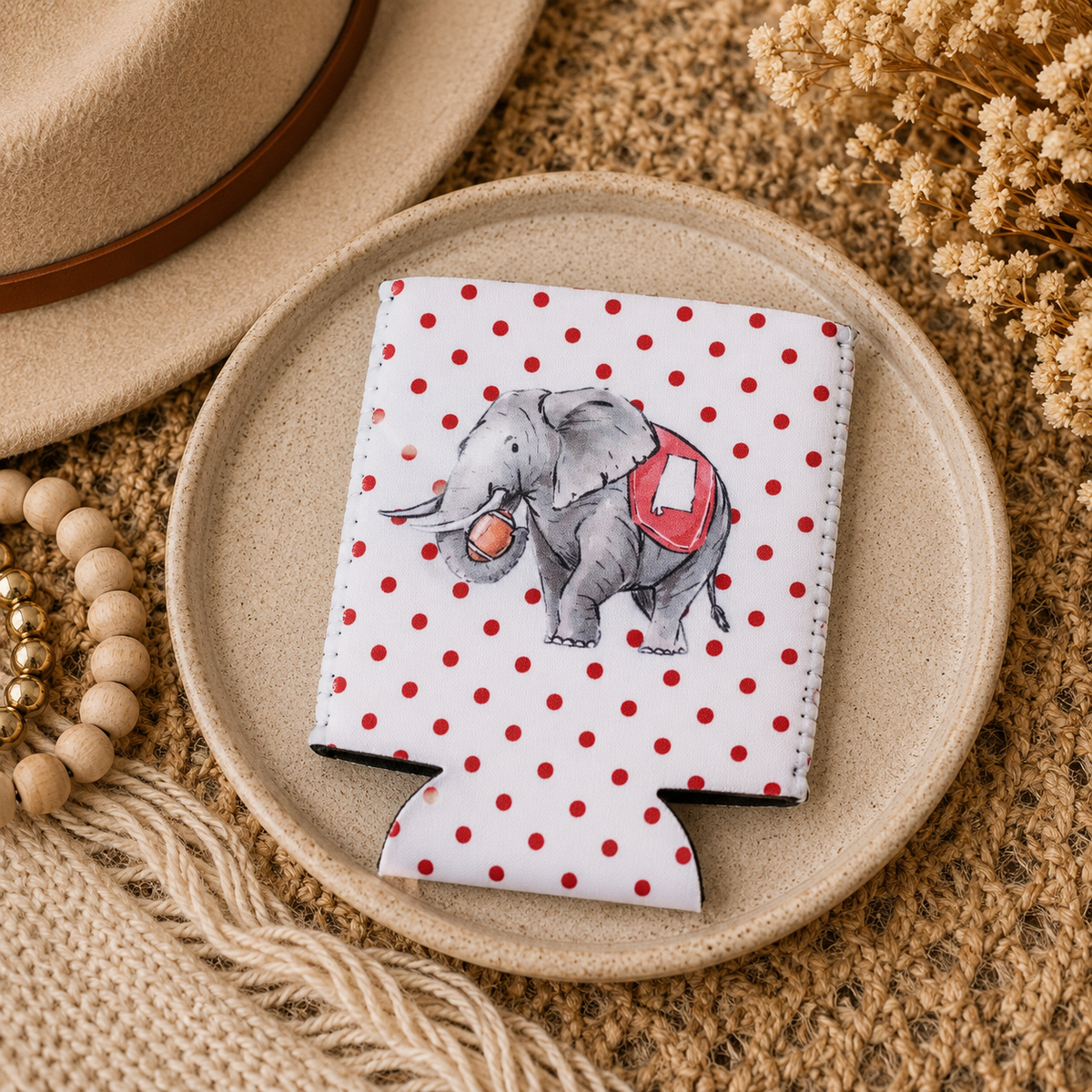 Red Polka Dot Elephant Can Cooler