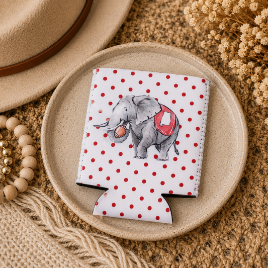 Red Polka Dot Elephant Can Cooler