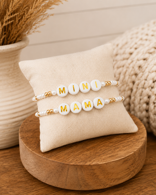 Mama Mini Gold Cream Bead Mix Bracelet Set