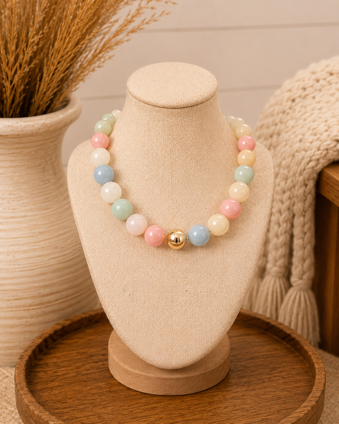 Pastel Marble Statement Beaded Necklace: Multi
