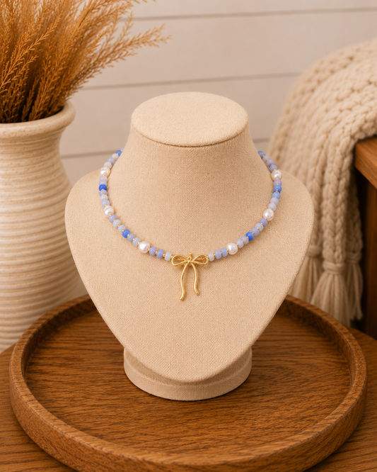 Pastel Crush Coquette Bead Pearl Necklace: Blue