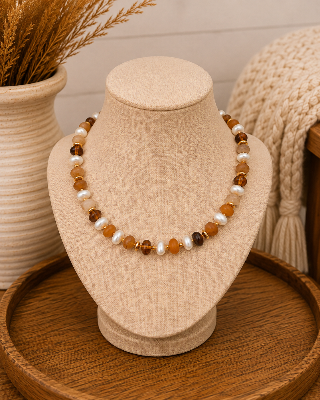Marble Color Pearl Beaded Necklace: Brown