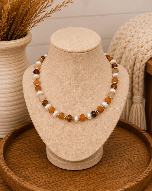 Marble Color Pearl Beaded Necklace: Brown