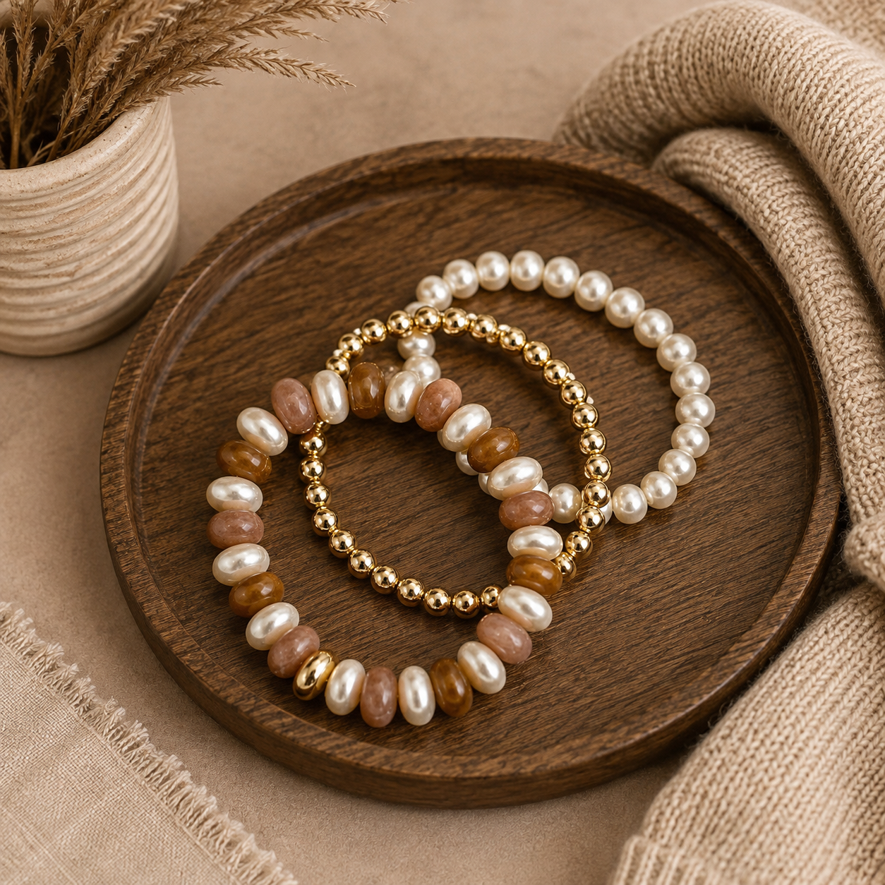 Color Marble Acrylic Bead Stretch Bracelet Set Two Colors!