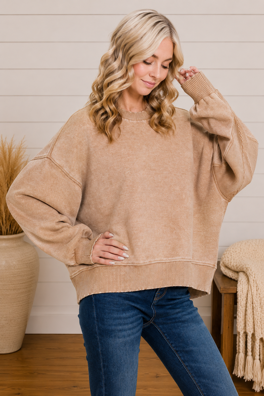 Acid Wash Fleece Oversized Pullover