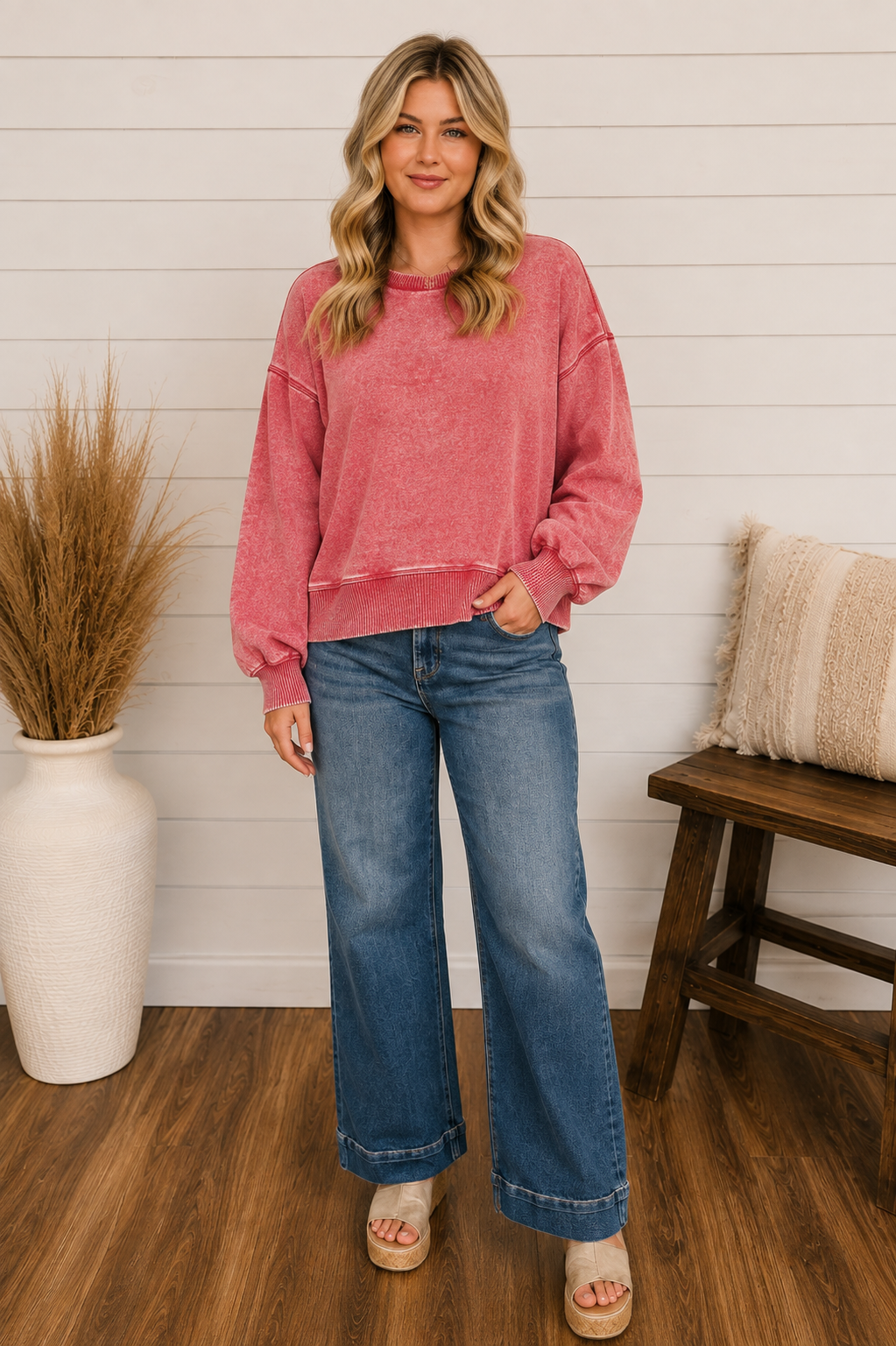 Acid Wash Fleece Oversized Pullover