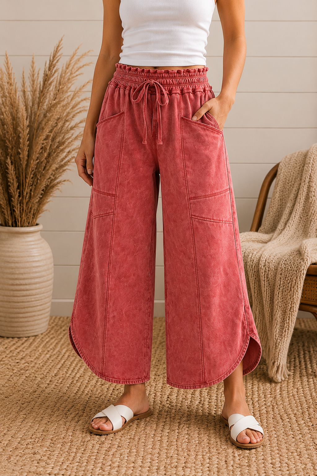 Red After Dark Mineral Wash Relaxed Pants