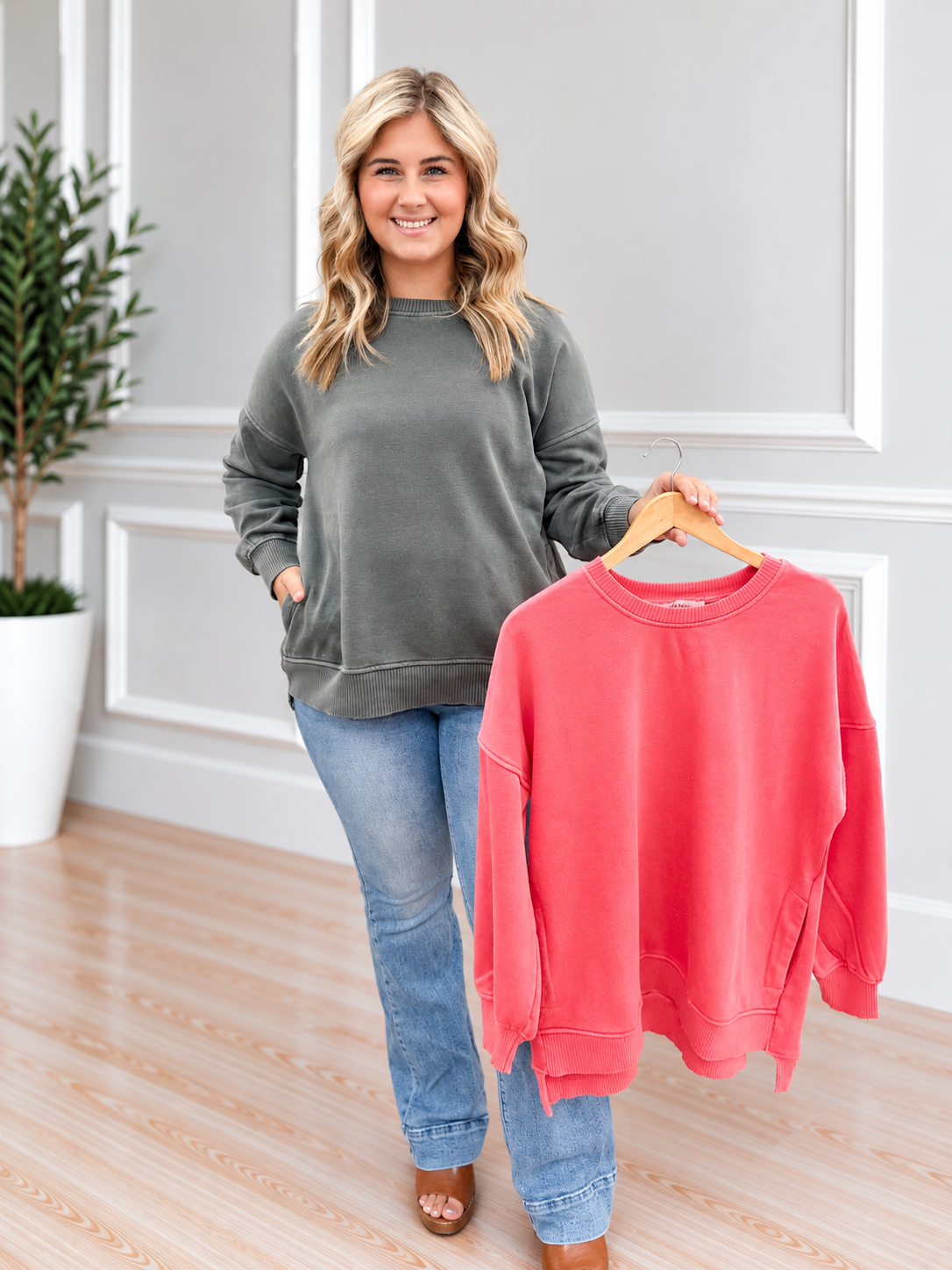 Pigment Dye Fleece Hi-low Hem Pullover With Pocket