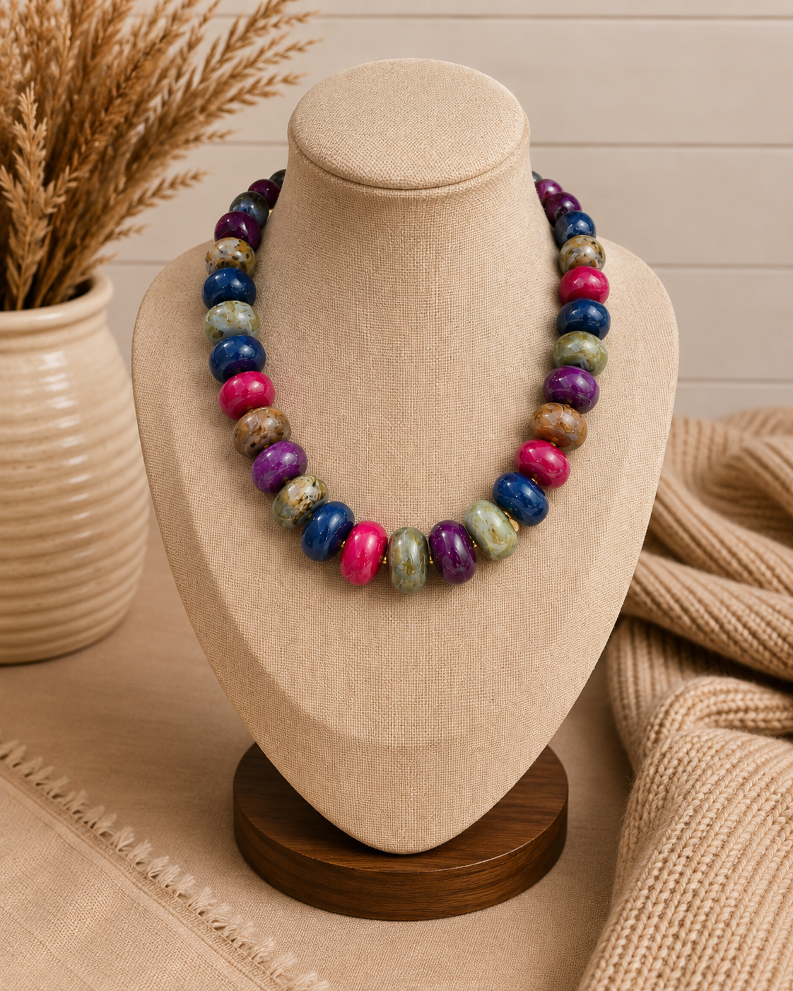 Chunky Marble Seed Bead Statement Necklace