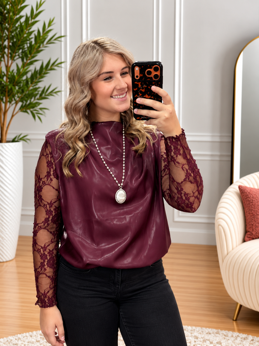 Burgundy Layer Me Lace High Neck Top