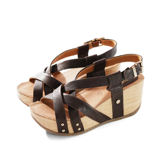 Bussola Formentera Cross Straps Wedge Sandal Bone or Brown