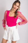 Mesh Square Neck Pink Top