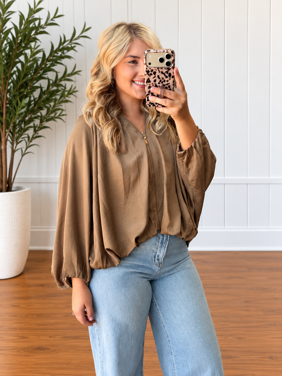 🤎 Mocha Muse Balloon Sleeve Bomber Jacket