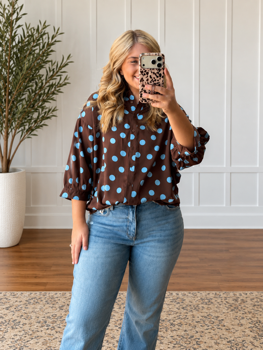 The Mocha Blue Polka Dot Shirt