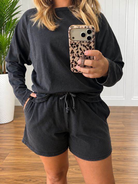 Washed Away Raw Edge Long Sleeve Top or Bottoms