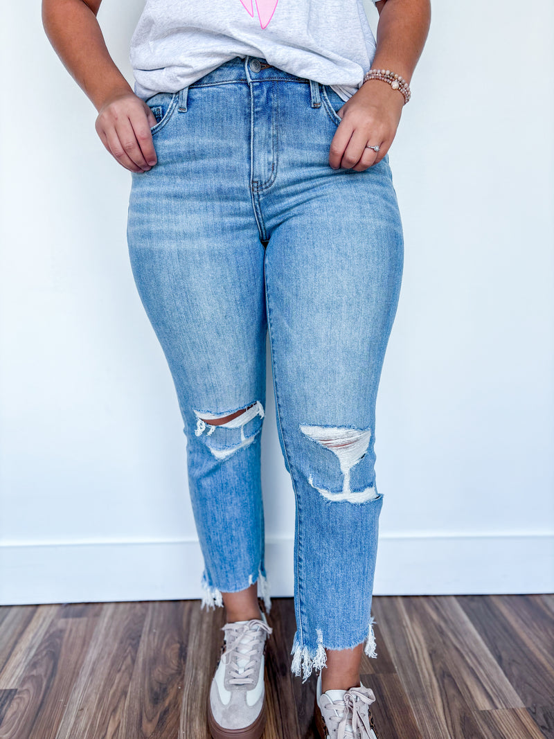 Vervet High Rise Light Wash Crop Flare Jeans