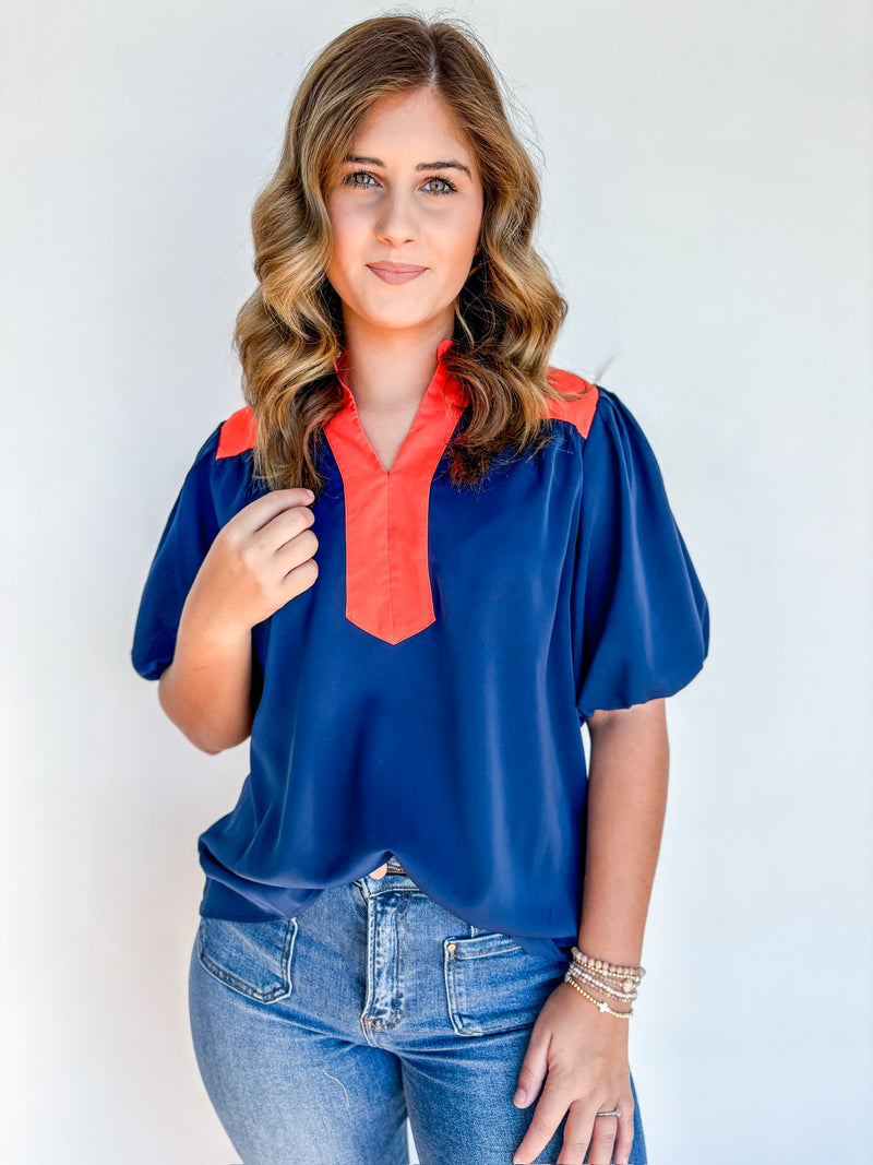 Midnight Ember Puff Sleeve Blouse
