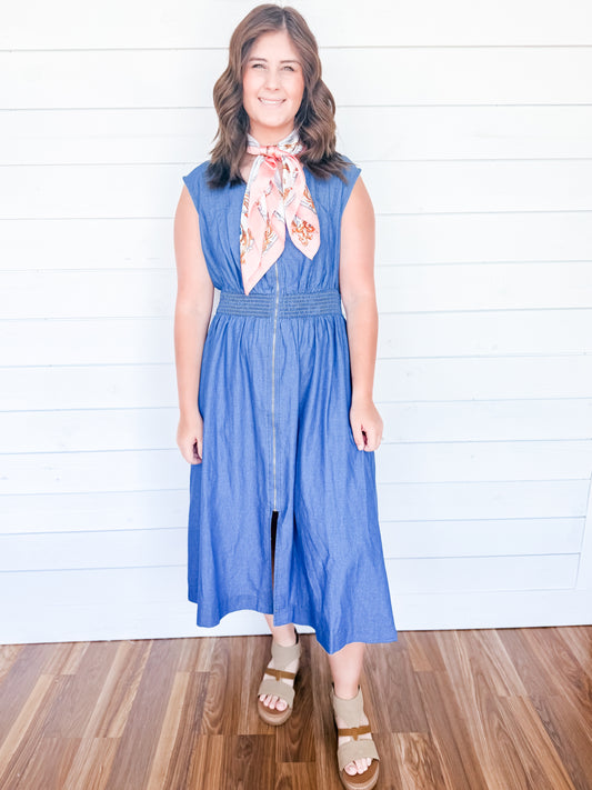 Denim Darling Zip Midi Dress