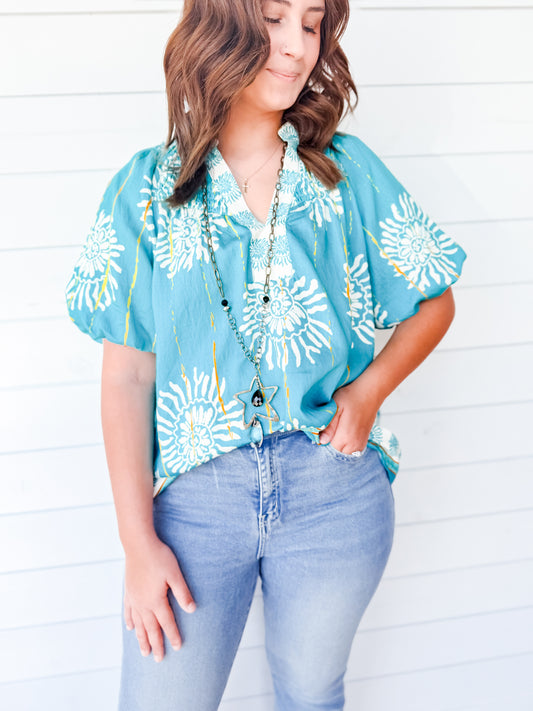 Turquoise Petal Charm Top