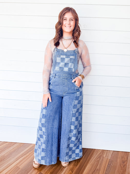 Sweet Stitch Checkered Overalls